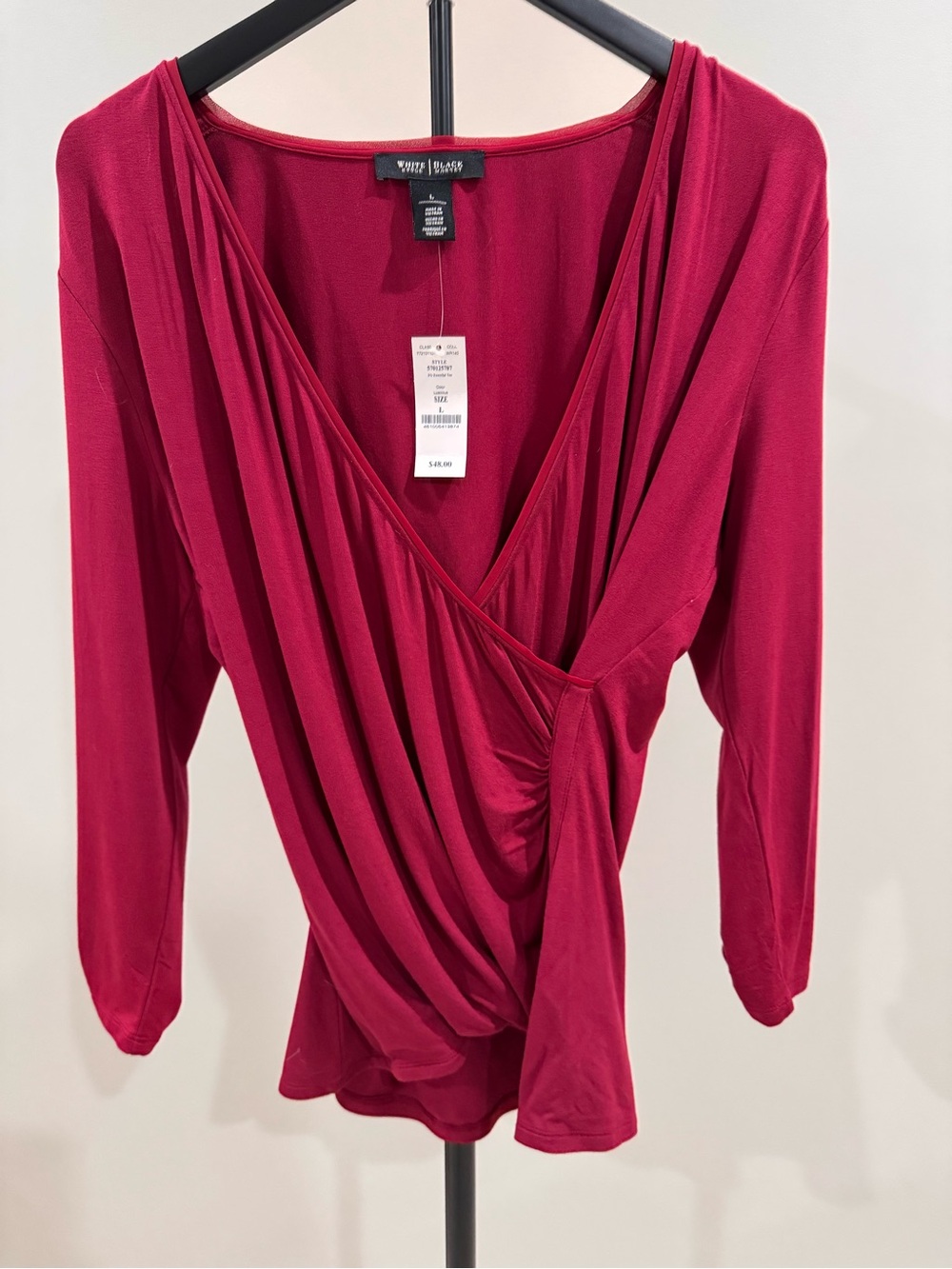 White House Black Market Womens Burgandy Surplice Draped Top